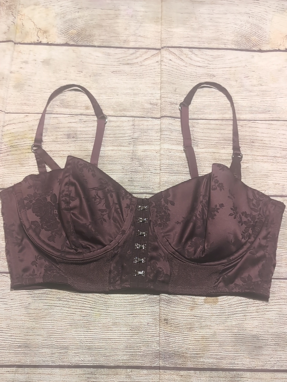 Victoria's Secret Purple Floral Jacquard Bustier Underwire Bra Size 38C